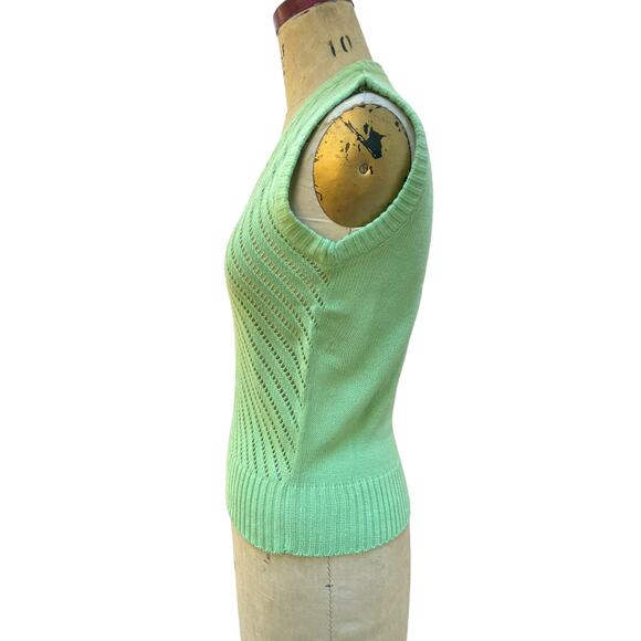 Country Set Womens Sweater Vest Tank Top Green Open Knit V-Neck Ribbed M NWT - Picture 3 of 7